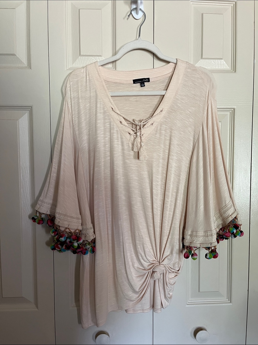 RXB Blush Pink Pom-Pom Sleeve Tie-Front Tunic